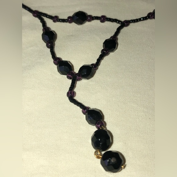 Handcrafted Black & Purple Crystal Bead 18” Necklace - Picture 6 of 14